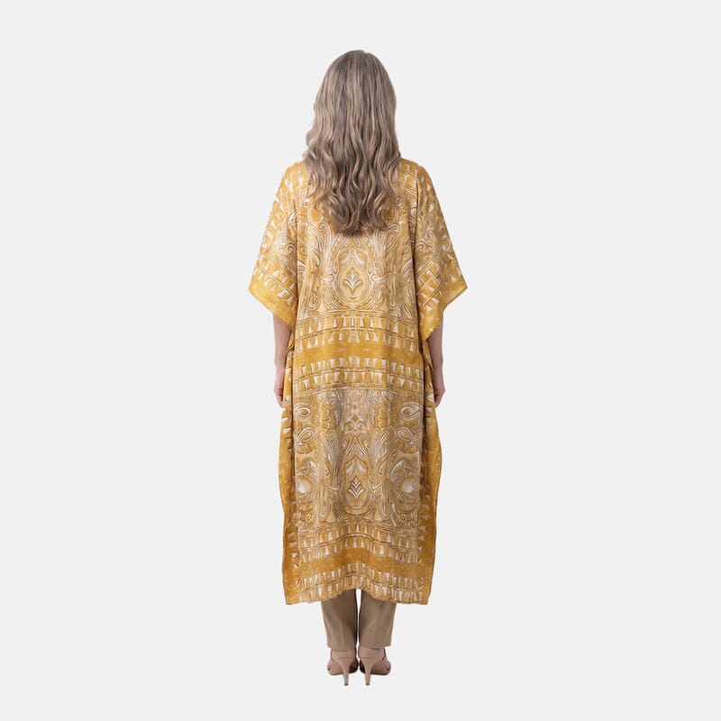 Winlar Gold Multi Print Long Kaftan - One Size Fits Most