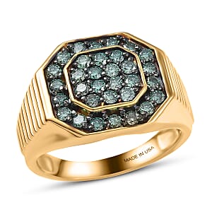 Luxuriant Lab Grown Green Diamond (IR) (SI) 1.35 ctw Men's Ring in 18K Vermeil Yellow Gold Over Sterling Silver (Size 10.0)