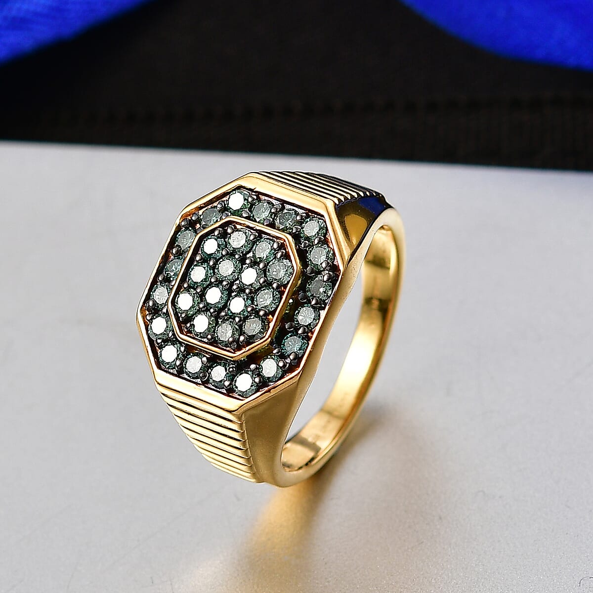 Luxuriant Lab Grown Green Diamond (IR) (SI) Men's Ring in 18K Vermeil YG Over Sterling Silver (Size 10.0) 1.35 ctw image number 1