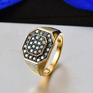 Luxuriant Lab Grown Green Diamond (IR) (SI) 1.35 ctw Men's Ring in 18K Vermeil Yellow Gold Over Sterling Silver (Size 10.0)