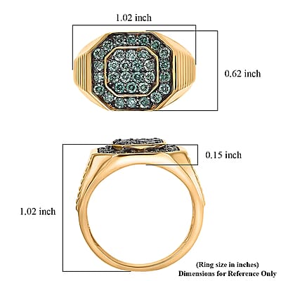 Luxuriant Lab Grown Green Diamond (IR) (SI) 1.35 ctw Men's Ring in 18K Vermeil Yellow Gold Over Sterling Silver (Size 10.0)