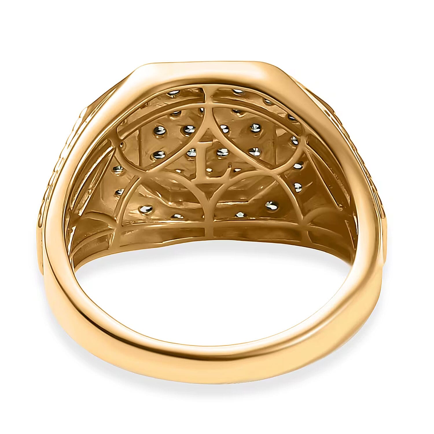 Luxuriant Lab Grown Green Diamond (IR) (SI) 1.35 ctw Men's Ring in 18K Vermeil Yellow Gold Over Sterling Silver (Size 10.0)