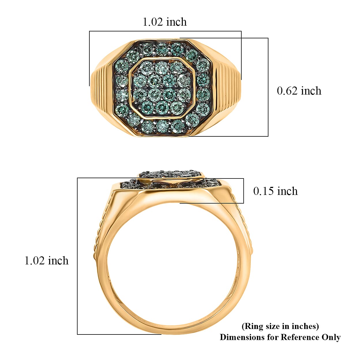 Luxuriant Lab Grown Green Diamond (IR) (SI) Men's Ring in 18K Vermeil YG Over Sterling Silver (Size 10.0) 1.35 ctw image number 5