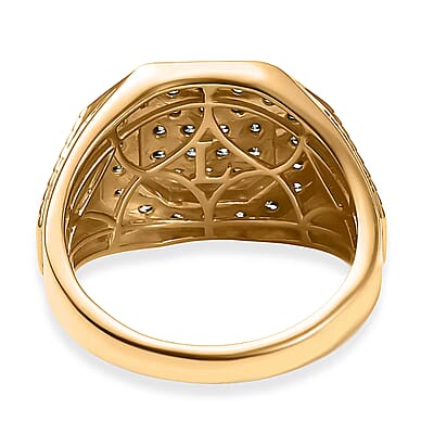 Luxuriant Lab Grown Green Diamond (IR) (SI) 1.35 ctw Men's Ring in 18K Vermeil Yellow Gold Over Sterling Silver (Size 10.0)