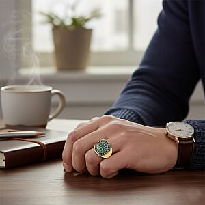 Luxuriant Lab Grown Green Diamond (IR) (SI) 1.35 ctw Men's Ring in 18K Vermeil Yellow Gold Over Sterling Silver (Size 12.0)