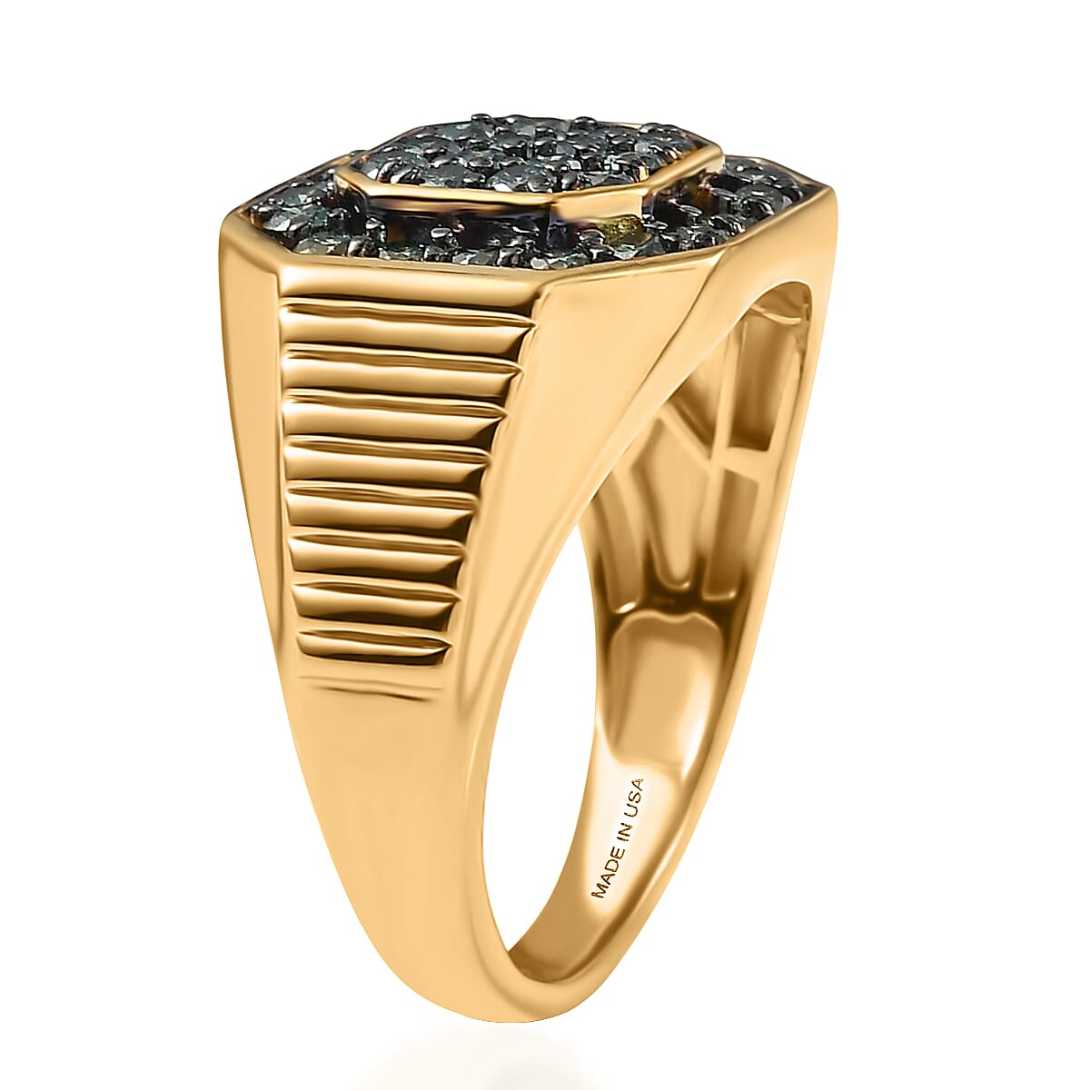 Luxuriant Lab Grown Green Diamond (IR) (SI) 1.35 ctw Men's Ring in 18K Vermeil Yellow Gold Over Sterling Silver (Size 12.0) image number 3