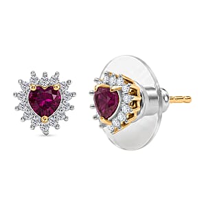 D'Joy Premium Orissa Rhodolite Garnet and White Zircon 0.90 ctw Heart Earrings in 18K Vermeil Yellow Gold and Rhodium Over Sterling Silver