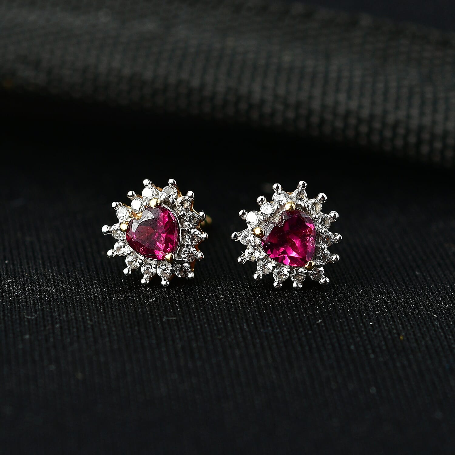D'Joy Premium Orissa Rhodolite Garnet and White Zircon 0.90 ctw Blush Fire Studs Earrings in 18K Vermeil Yellow Gold and Rhodium Over Sterling Silver