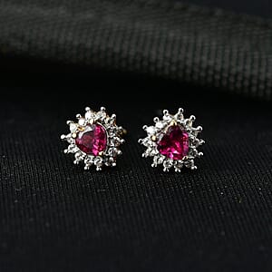 D'Joy Premium Orissa Rhodolite Garnet and White Zircon 0.90 ctw Heart Earrings in 18K Vermeil Yellow Gold and Rhodium Over Sterling Silver