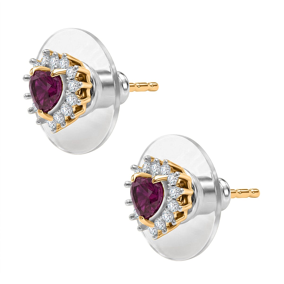 D'Joy Premium Orissa Rhodolite Garnet and White Zircon 0.90 ctw Heart Earrings in 18K Vermeil Yellow Gold and Rhodium Over Sterling Silver image number 3