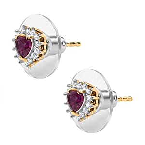 D'Joy Premium Orissa Rhodolite Garnet and White Zircon 0.90 ctw Heart Earrings in 18K Vermeil Yellow Gold and Rhodium Over Sterling Silver