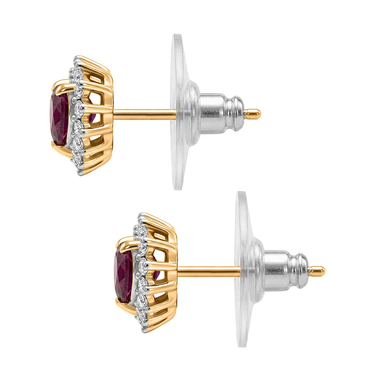 D'Joy Premium Orissa Rhodolite Garnet and White Zircon 0.90 ctw Heart Earrings in 18K Vermeil Yellow Gold and Rhodium Over Sterling Silver image number 4