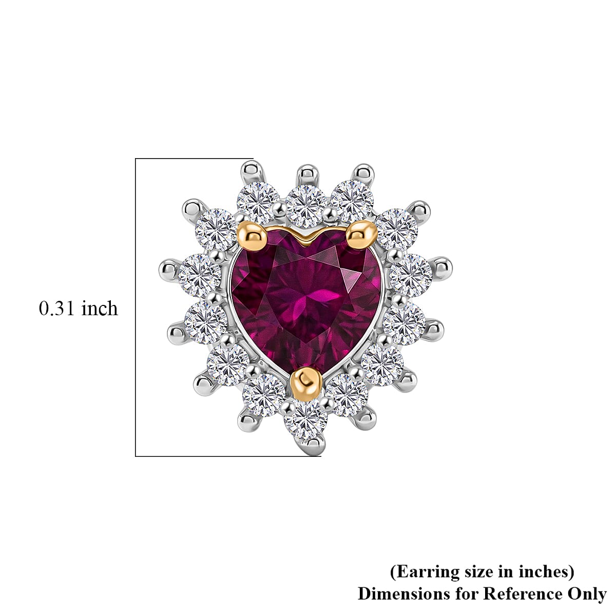 D'Joy Premium Orissa Rhodolite Garnet and White Zircon 0.90 ctw Heart Earrings in 18K Vermeil Yellow Gold and Rhodium Over Sterling Silver image number 5
