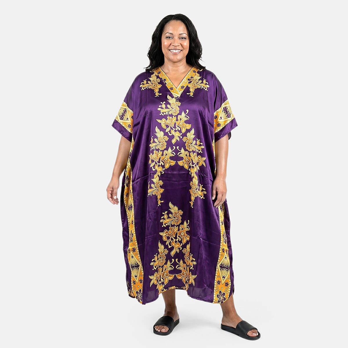 Winlar Purple Floral Long Kaftan