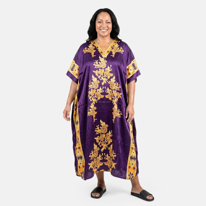 Winlar Purple Floral Long Kaftan - One Size Fits Most