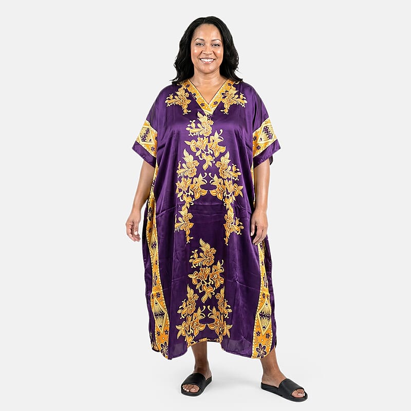 Winlar Purple Floral Long Kaftan