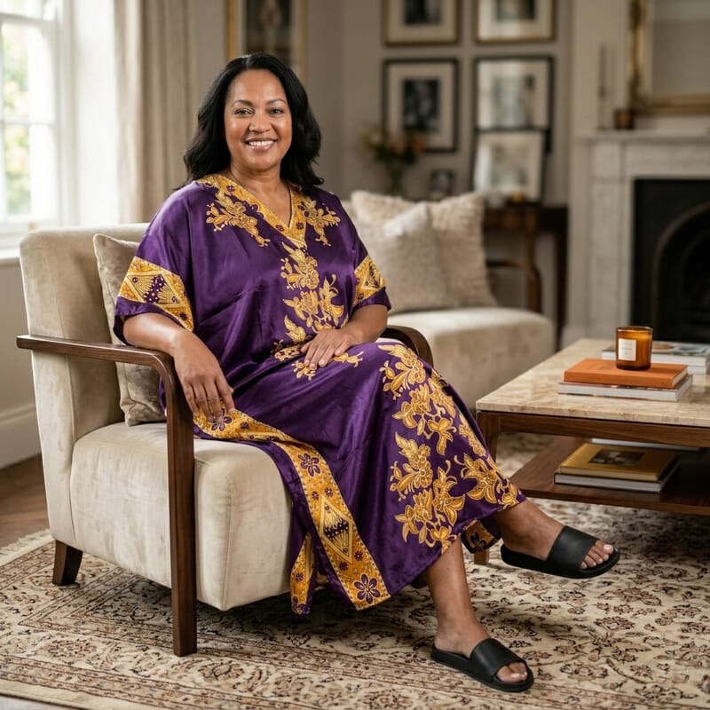 Winlar Purple Floral Long Kaftan - One Size Fits Most