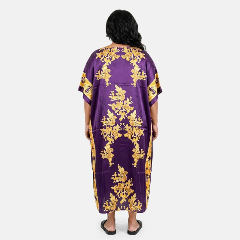 Winlar Purple Floral Long Kaftan - One Size Fits Most