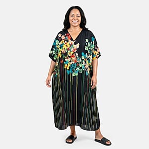 Winlar Blue Floral & Stripe Long Kaftan