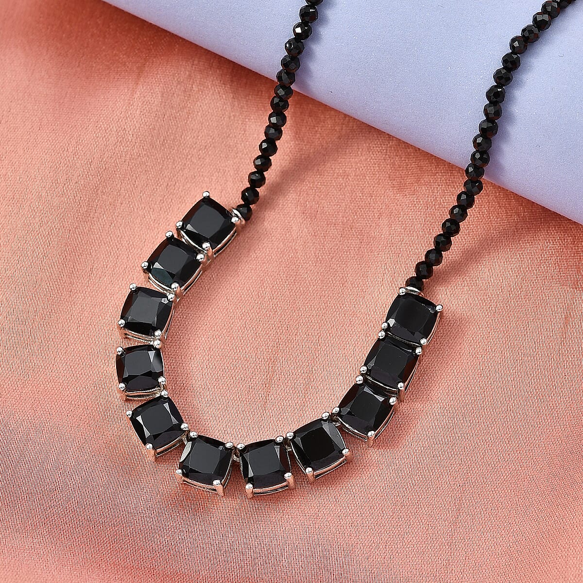 EverTrue Thai Black Spinel Royal Midnight Necklace (18-20 Inches) in Platinum Bond 50.00 ctw image number 1