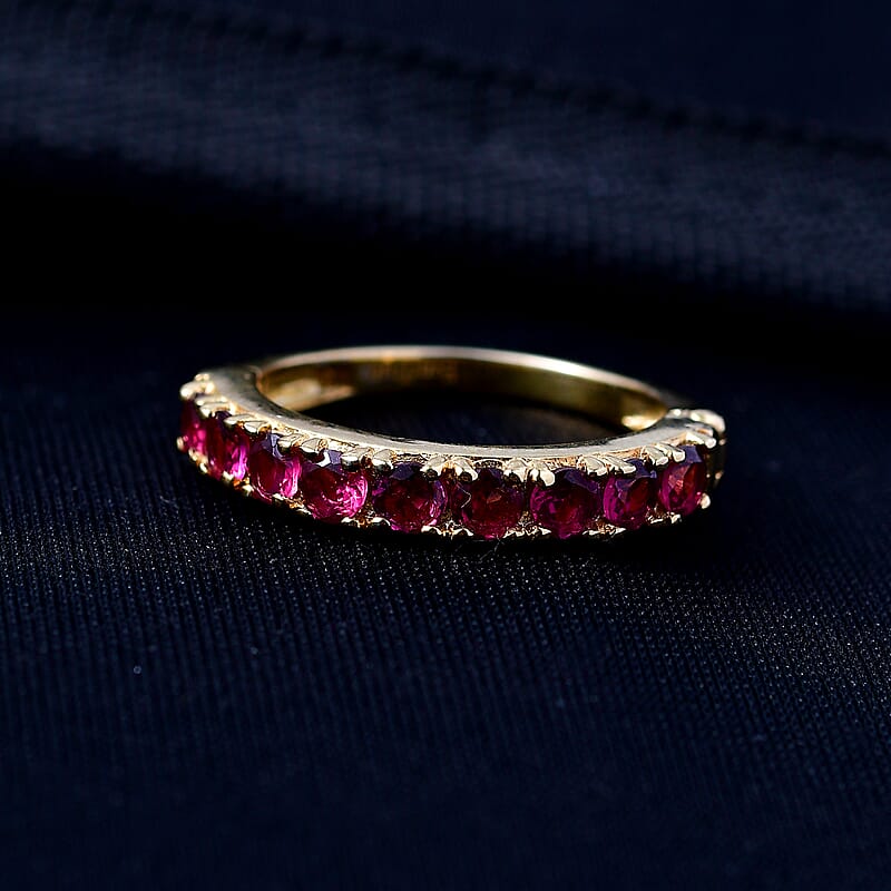 EverTrue Premium Orissa Rhodolite Garnet 1.50 ctw Band Ring in 18K YG Plated (Size 5.0)