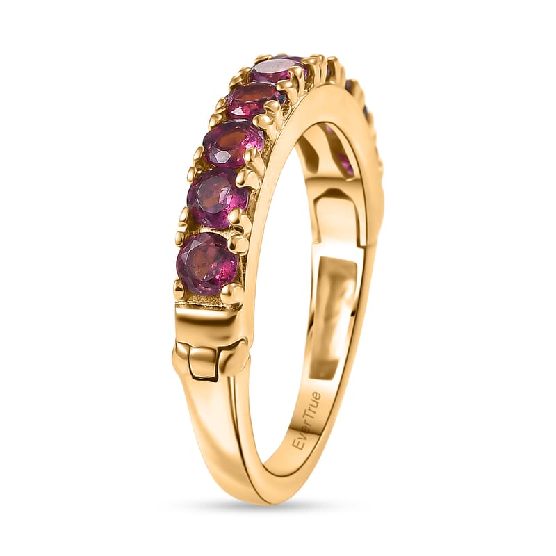 EverTrue Premium Orissa Rhodolite Garnet 1.50 ctw Band Ring in 18K YG Plated (Size 5.0)