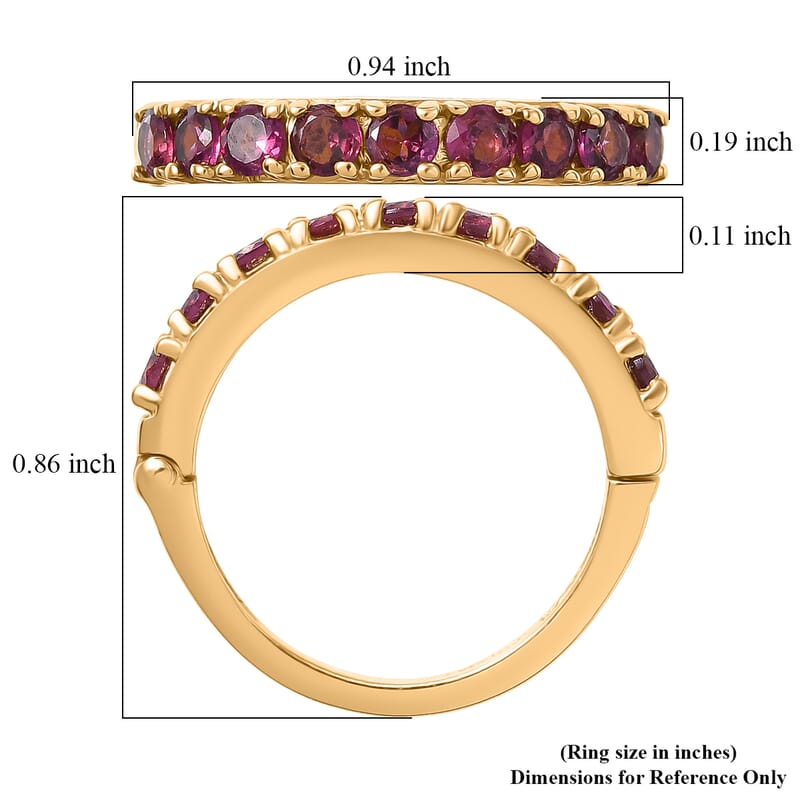 EverTrue Premium Orissa Rhodolite Garnet 1.50 ctw Band Ring in 18K YG Plated (Size 5.0)