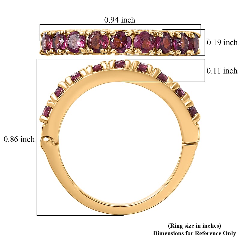 EverTrue Premium Orissa Rhodolite Garnet 1.50 ctw Band Ring in 18K YG Plated (Size 5.0)