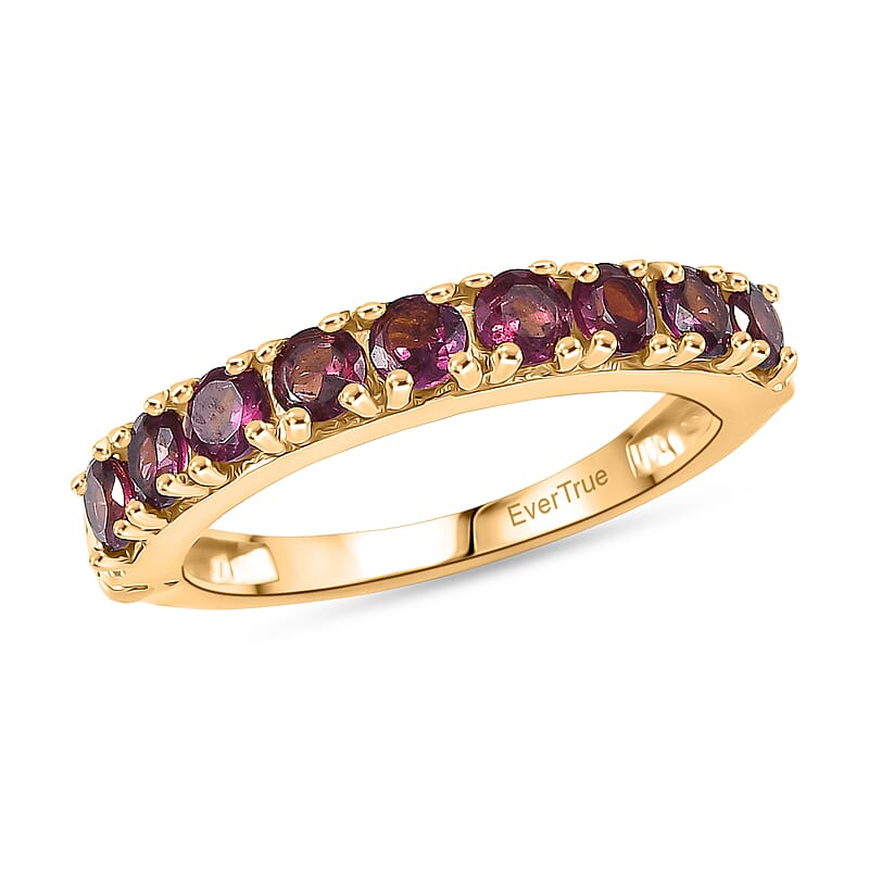 EverTrue Premium Orissa Rhodolite Garnet 1.50 ctw Band Ring in 18K YG Plated (Size 7.0)