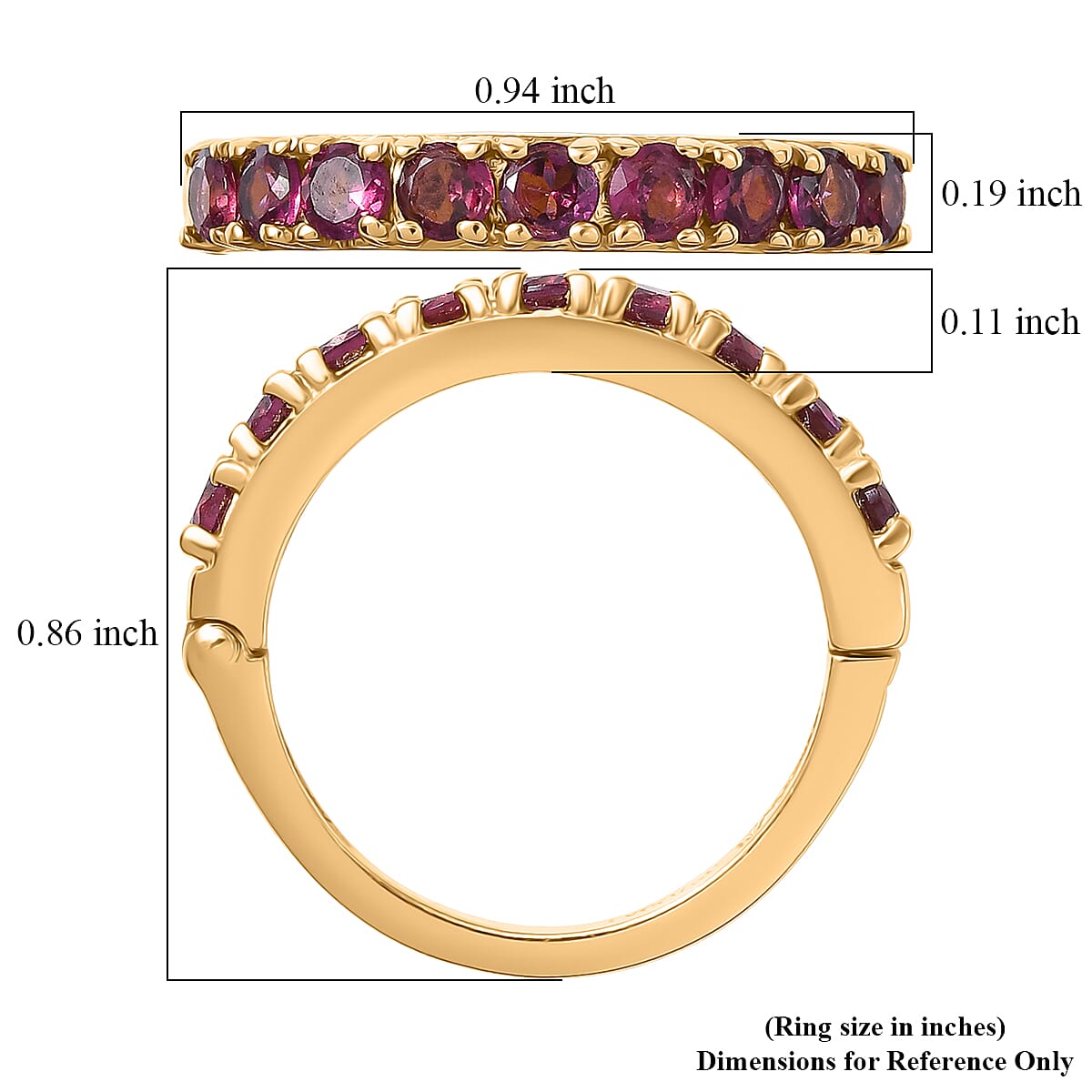 EverTrue Premium Orissa Rhodolite Garnet 1.50 ctw Band Ring in 18K YG Plated (Size 7.0)