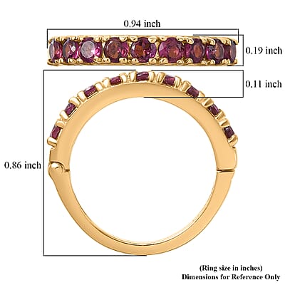 EverTrue Premium Orissa Rhodolite Garnet 1.50 ctw Band Ring in 18K YG Plated (Size 7.0)