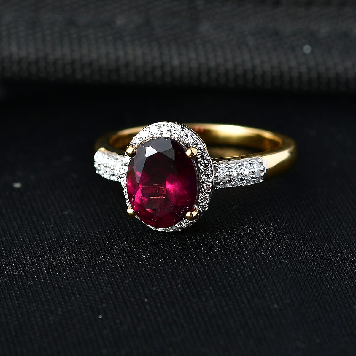 D'Joy Premium Orissa Rhodolite Garnet and Moissanite 2.75 ctw Vintage Rose Halo Ring in 18K Vermeil Yellow Gold Over Sterling Silver (Size 10.0) image number 1