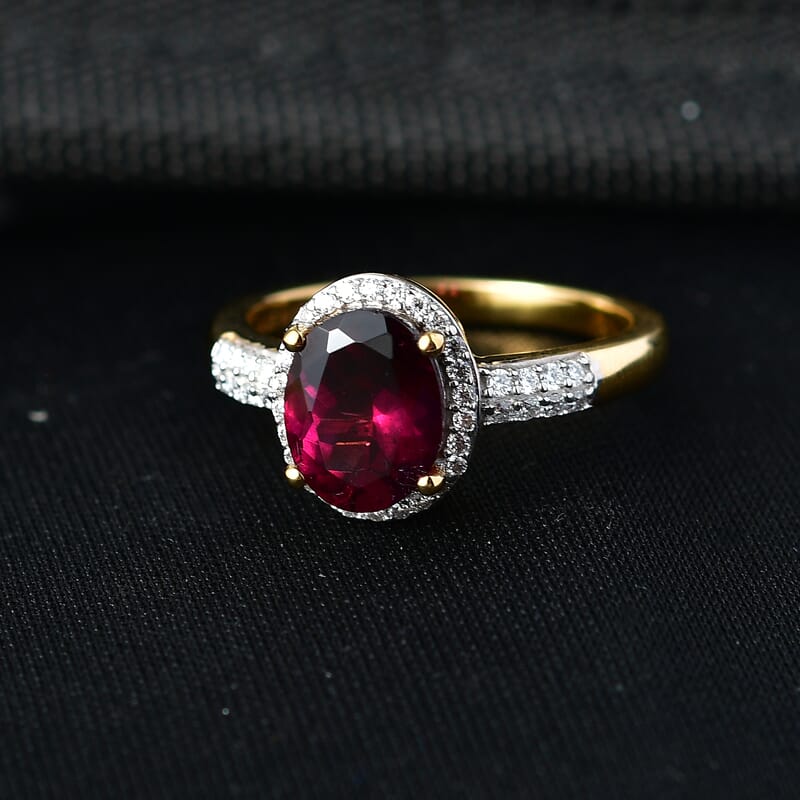 D'Joy Premium Orissa Rhodolite Garnet and Moissanite 2.75 ctw Dusk Glow Ring in 18K Vermeil Yellow Gold Over Sterling Silver (Size 10.0)