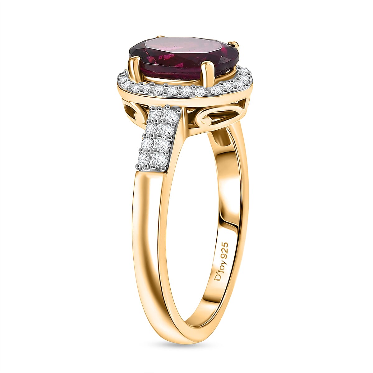 D'Joy Premium Orissa Rhodolite Garnet and Moissanite 2.75 ctw Dusk Glow Ring in 18K Vermeil Yellow Gold Over Sterling Silver (Size 6.0) image number 3