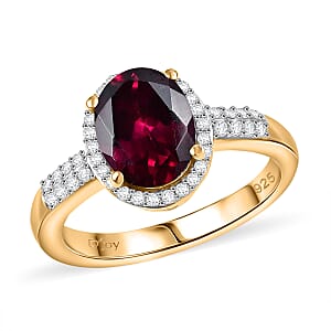 D'Joy Premium Orissa Rhodolite Garnet and Moissanite 2.75 ctw Dusk Glow Ring in 18K Vermeil Yellow Gold Over Sterling Silver (Size 7.0)