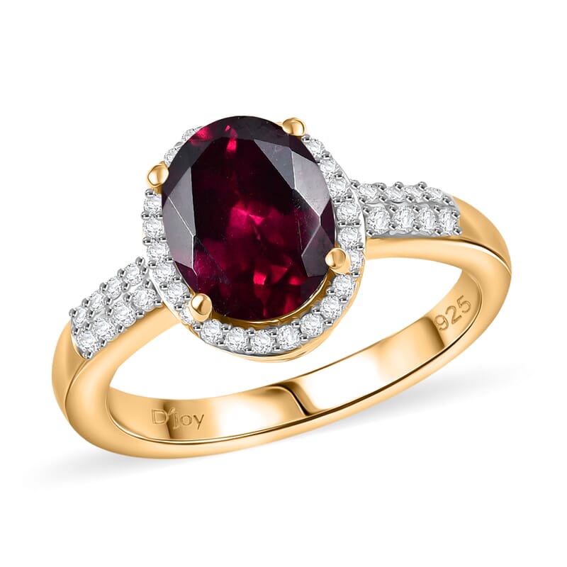 D'Joy Premium Orissa Rhodolite Garnet and Moissanite 2.75 ctw Dusk Glow Ring in 18K Vermeil Yellow Gold Over Sterling Silver (Size 8.0)