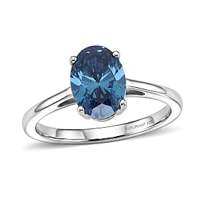 Luxuriant Lab Grown Blue Diamond (VS) (IR) 2.00 ctw Solitaire Ring in Rhodium Over Sterling Silver (Size 6.0)