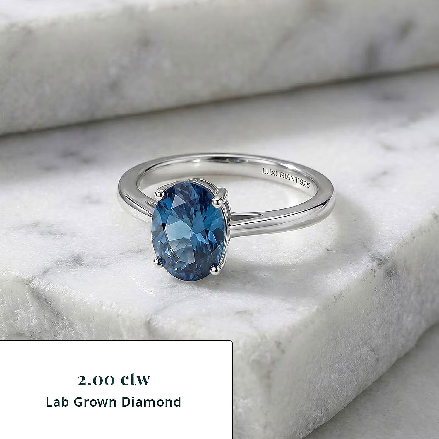 Luxuriant Lab Grown Blue Diamond (VS) (IR) 2.00 ctw Solitaire Ring in Rhodium Over Sterling Silver (Size 6.0)
