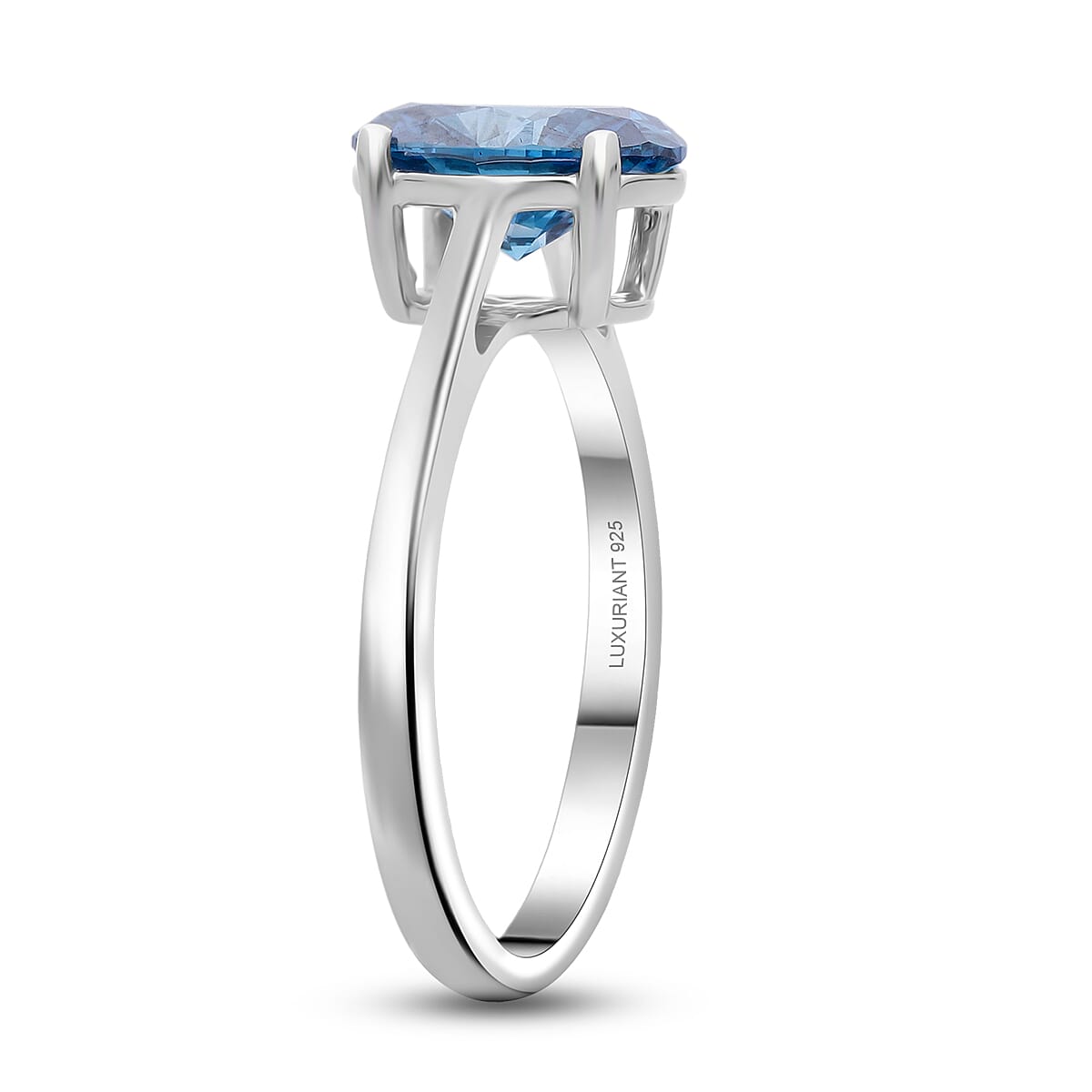 Luxuriant Lab Grown Blue Diamond (VS) (IR) 2.00 ctw Solitaire Ring in Rhodium Over Sterling Silver (Size 6.0) image number 3