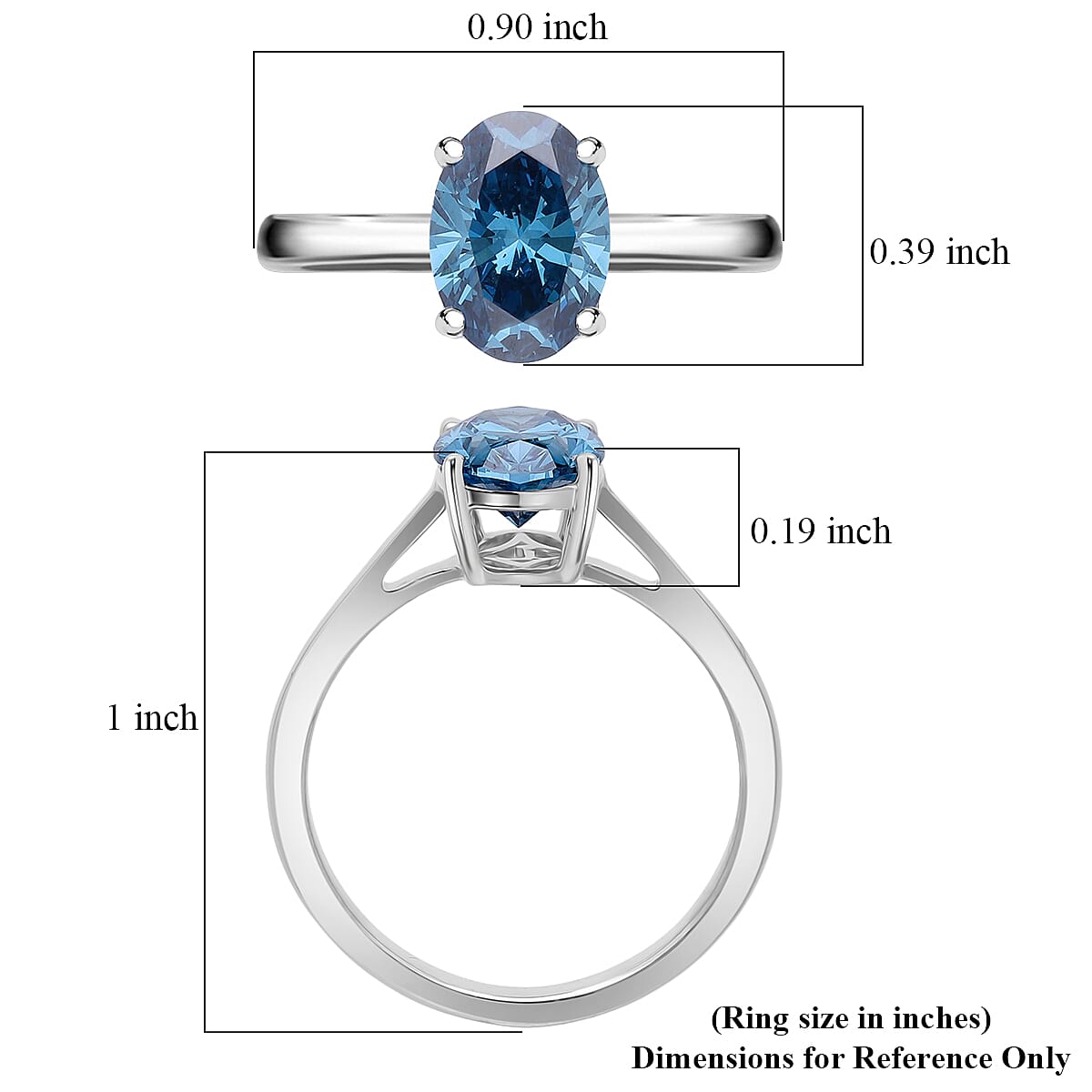Luxuriant Lab Grown Blue Diamond (VS) (IR) 2.00 ctw Solitaire Ring in Rhodium Over Sterling Silver (Size 6.0) image number 5