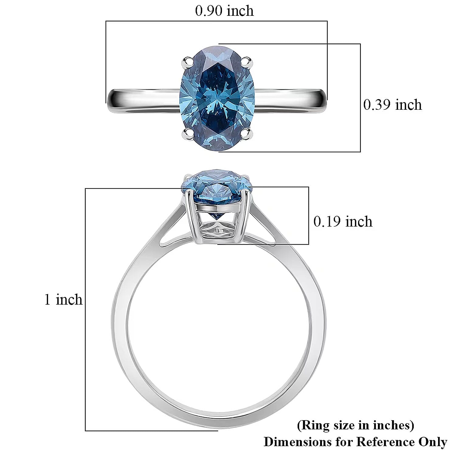 Luxuriant Lab Grown Blue Diamond (VS) (IR) 2.00 ctw Solitaire Ring in Rhodium Over Sterling Silver (Size 6.0)