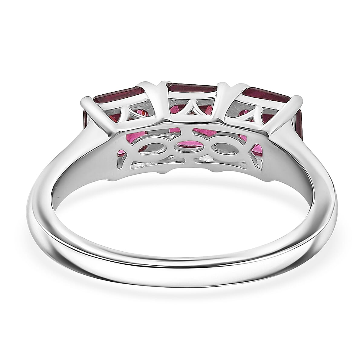 D'Joy Premium Orissa Rhodolite Garnet 2.60 ctw Trilogy Ring in Rhodium Over Sterling Silver (Size 10.0)