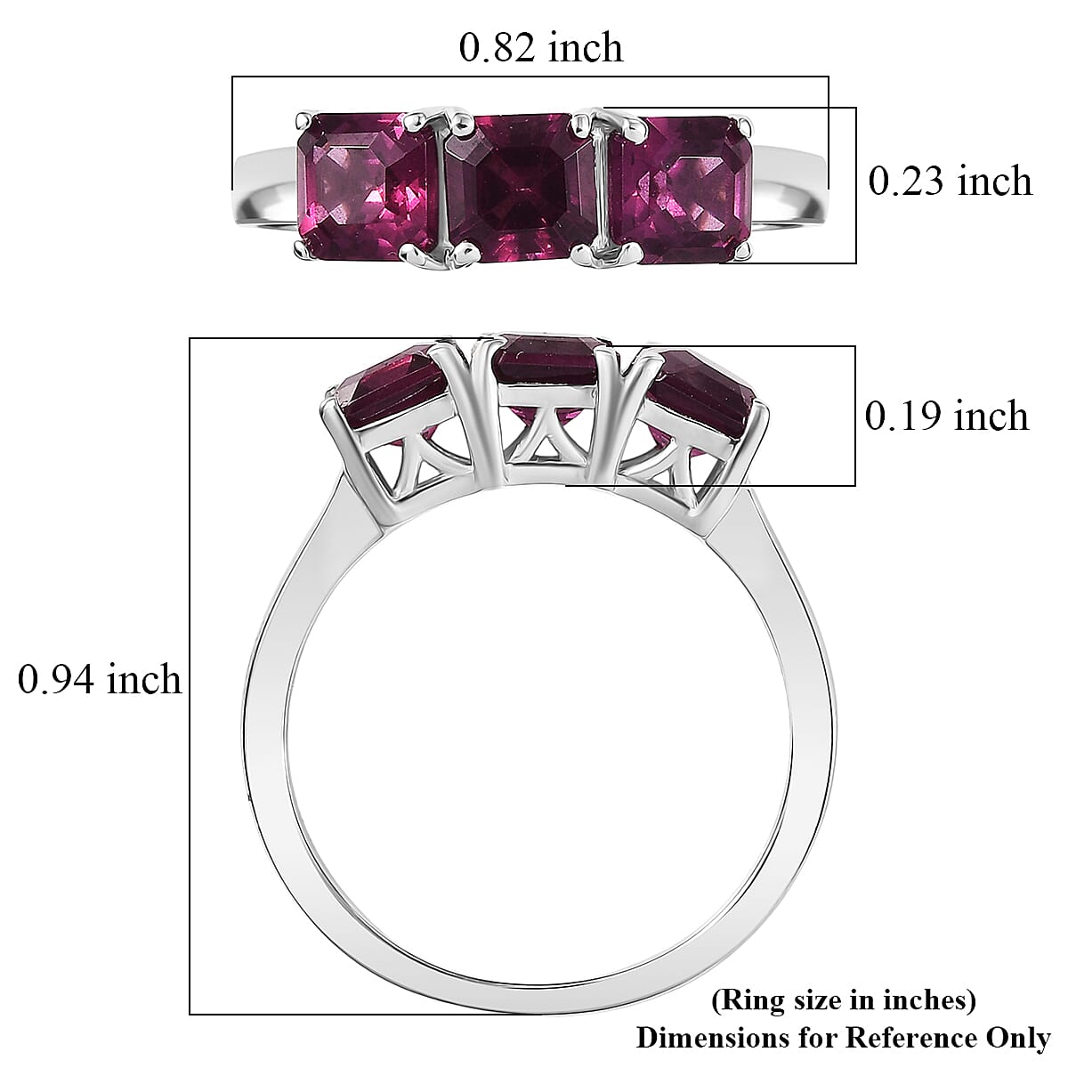 D'Joy Premium Orissa Rhodolite Garnet 2.60 ctw Trilogy Ring in Rhodium Over Sterling Silver (Size 10.0)