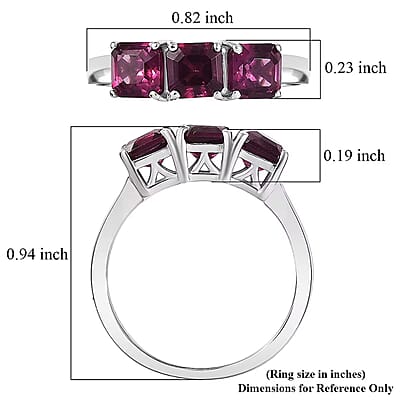 D'Joy Premium Orissa Rhodolite Garnet 2.60 ctw Trilogy Ring in Rhodium Over Sterling Silver (Size 10.0)