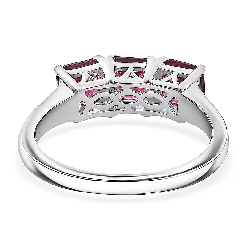 D'Joy Premium Orissa Rhodolite Garnet 2.60 ctw Trilogy Ring in Rhodium Over Sterling Silver (Size 5.0)