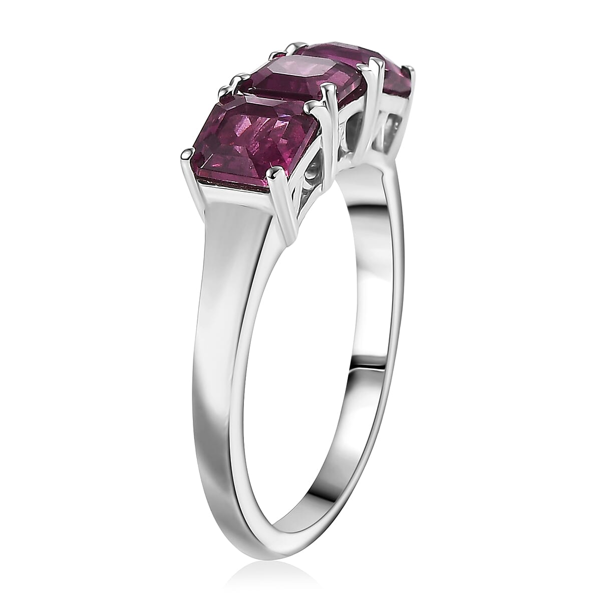 D'Joy Premium Orissa Rhodolite Garnet 2.60 ctw Trilogy Ring in Rhodium Over Sterling Silver (Size 6.0) image number 3