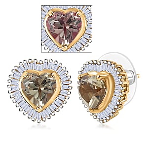 AAA Turkizite and Luxuriant Lab Grown Diamond G-H SI 2.20 ctw Earrings in 18K Vermeil Yellow Gold Over Sterling Silver