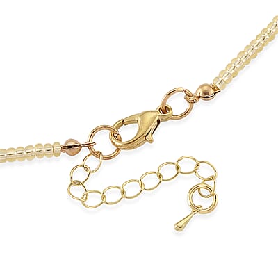 Resin, Multi Color Glass Necklace with Dry Flowers Filled Butterfly Charms in Goldtone (20-22Inches)