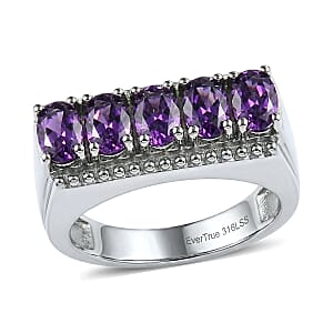 EverTrue African Amethyst 2.15 ctw Men's Ring in Stainless Steel (Size 12.0)