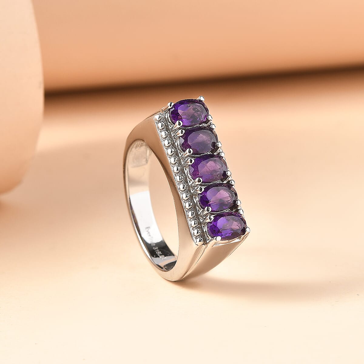EverTrue African Amethyst 2.15 ctw Men's Ring in Stainless Steel (Size 12.0) image number 1
